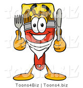 Illustration of a Cartoon Paint Brush Mascot Holding a Knife and Fork by Mascot Junction