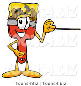 Illustration of a Cartoon Paint Brush Mascot Holding a Pointer Stick by Mascot Junction