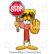 Illustration of a Cartoon Paint Brush Mascot Holding a Stop Sign by Mascot Junction