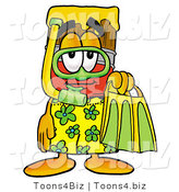 Illustration of a Cartoon Paint Brush Mascot in Green and Yellow Snorkel Gear by Mascot Junction