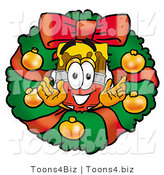 Illustration of a Cartoon Paint Brush Mascot in the Center of a Christmas Wreath by Mascot Junction