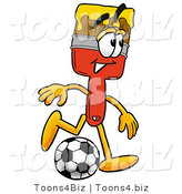 Illustration of a Cartoon Paint Brush Mascot Kicking a Soccer Ball by Mascot Junction