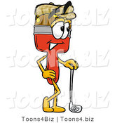 Illustration of a Cartoon Paint Brush Mascot Leaning on a Golf Club While Golfing by Mascot Junction