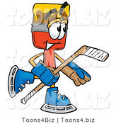 Illustration of a Cartoon Paint Brush Mascot Playing Ice Hockey by Mascot Junction