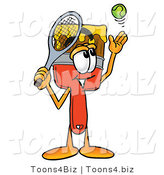 Illustration of a Cartoon Paint Brush Mascot Preparing to Hit a Tennis Ball by Mascot Junction