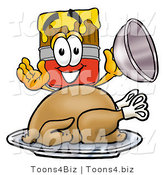Illustration of a Cartoon Paint Brush Mascot Serving a Thanksgiving Turkey on a Platter by Mascot Junction