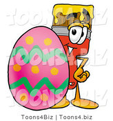 Illustration of a Cartoon Paint Brush Mascot Standing Beside an Easter Egg by Mascot Junction