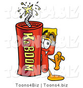 Illustration of a Cartoon Paint Brush Mascot Standing with a Lit Stick of Dynamite by Toons4Biz