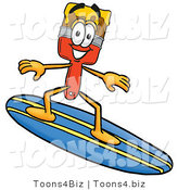 Illustration of a Cartoon Paint Brush Mascot Surfing on a Blue and Yellow Surfboard by Toons4Biz