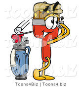 Illustration of a Cartoon Paint Brush Mascot Swinging His Golf Club While Golfing by Mascot Junction