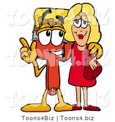 Illustration of a Cartoon Paint Brush Mascot Talking to a Pretty Blond Woman by Mascot Junction