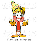 Illustration of a Cartoon Paint Brush Mascot Wearing a Birthday Party Hat by Mascot Junction