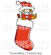 Illustration of a Cartoon Paint Brush Mascot Wearing a Santa Hat Inside a Red Christmas Stocking by Toons4Biz