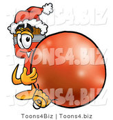 Illustration of a Cartoon Paint Brush Mascot Wearing a Santa Hat, Standing with a Christmas Bauble by Mascot Junction