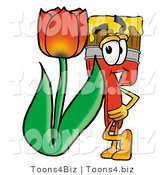 Illustration of a Cartoon Paint Brush Mascot with a Red Tulip Flower in the Spring by Mascot Junction
