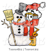 Illustration of a Cartoon Paint Brush Mascot with a Snowman on Christmas by Mascot Junction