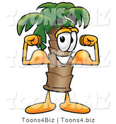 Illustration of a Cartoon Palm Tree Mascot Flexing His Arm Muscles by Mascot Junction