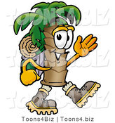 Illustration of a Cartoon Palm Tree Mascot Hiking and Carrying a Backpack by Mascot Junction