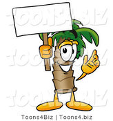 Illustration of a Cartoon Palm Tree Mascot Holding a Blank Sign by Mascot Junction