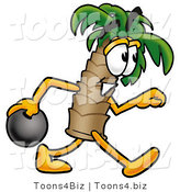 Illustration of a Cartoon Palm Tree Mascot Holding a Bowling Ball by Mascot Junction