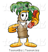 Illustration of a Cartoon Palm Tree Mascot Holding a Telephone by Mascot Junction