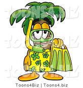 Illustration of a Cartoon Palm Tree Mascot in Green and Yellow Snorkel Gear by Mascot Junction