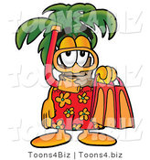Illustration of a Cartoon Palm Tree Mascot in Orange and Red Snorkel Gear by Mascot Junction