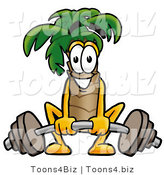 Illustration of a Cartoon Palm Tree Mascot Lifting a Heavy Barbell by Toons4Biz