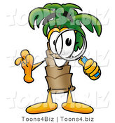 Illustration of a Cartoon Palm Tree Mascot Looking Through a Magnifying Glass by Mascot Junction
