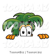 Illustration of a Cartoon Palm Tree Mascot Peeking over a Surface by Mascot Junction