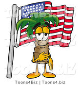 Illustration of a Cartoon Palm Tree Mascot Pledging Allegiance to an American Flag by Toons4Biz