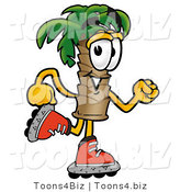 Illustration of a Cartoon Palm Tree Mascot Roller Blading on Inline Skates by Mascot Junction