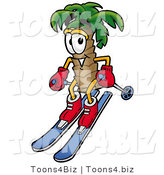 Illustration of a Cartoon Palm Tree Mascot Skiing Downhill by Mascot Junction