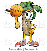 Illustration of a Cartoon Palm Tree Mascot Spinning a Basketball on His Finger by Toons4Biz