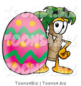 Illustration of a Cartoon Palm Tree Mascot Standing Beside an Easter Egg by Mascot Junction