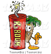Illustration of a Cartoon Palm Tree Mascot Standing with a Lit Stick of Dynamite by Mascot Junction