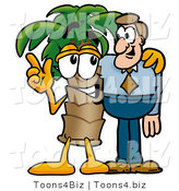 Illustration of a Cartoon Palm Tree Mascot Talking to a Business Man by Mascot Junction