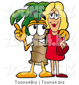 Illustration of a Cartoon Palm Tree Mascot Talking to a Pretty Blond Woman by Toons4Biz