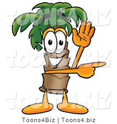 Illustration of a Cartoon Palm Tree Mascot Waving and Pointing by Mascot Junction