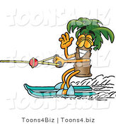 Illustration of a Cartoon Palm Tree Mascot Waving While Water Skiing by Mascot Junction