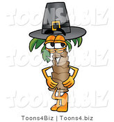 Illustration of a Cartoon Palm Tree Mascot Wearing a Pilgrim Hat on Thanksgiving by Mascot Junction