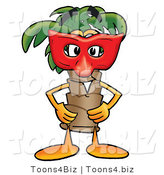 Illustration of a Cartoon Palm Tree Mascot Wearing a Red Mask over His Face by Mascot Junction