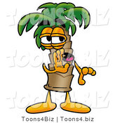 Illustration of a Cartoon Palm Tree Mascot Whispering and Gossiping by Toons4Biz