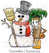 Illustration of a Cartoon Palm Tree Mascot with a Snowman on Christmas by Mascot Junction