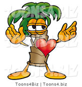 Illustration of a Cartoon Palm Tree Mascot with His Heart Beating out of His Chest by Mascot Junction
