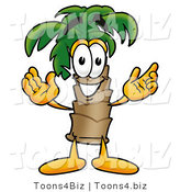 Illustration of a Cartoon Palm Tree Mascot with Welcoming Open Arms by Mascot Junction