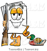 Illustration of a Cartoon Paper Mascot Duck Hunting, Standing with a Rifle and Duck by Toons4Biz