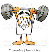 Illustration of a Cartoon Paper Mascot Holding a Heavy Barbell Above His Head by Mascot Junction