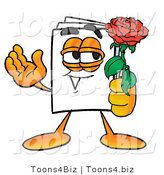 Illustration of a Cartoon Paper Mascot Holding a Red Rose on Valentines Day by Toons4Biz