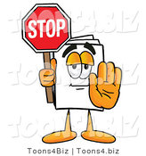 Illustration of a Cartoon Paper Mascot Holding a Stop Sign by Mascot Junction